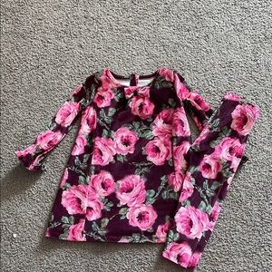 Gymboree 2021 Pink Burgundy Floral Velvet Dress & Pants Set | Size 2T